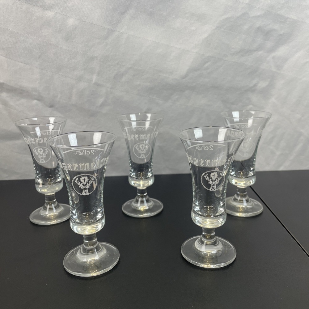 Jagermeister Footed Shot Glasses Clear Glass 2cl Leerdam Lot Set Of 5